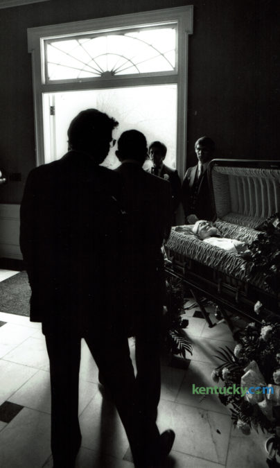 Colonel Harland Sanders, known for founding fthe Kentucky Fried Chicken restaurant chain,  laid in state prior to his funeral at Southern Baptist Theological SeminaryÕs Alumni Chapel in Louisville on December 20, 1980. Attended by an estimated 1000 mourners, the 90-year-old Col. Sanders was buried in his characteristic white suit and black western string tie in Cave Hill Cemetery in Lousiville. Sanders died at Jewish Hospital in Louisville of pneumonia this date in 1980. Photo by Charles Bertram | Staff