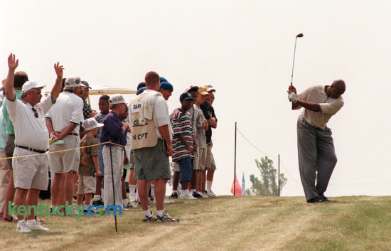 Charles Barkley's golf swing is known for having a major hitch at the top of his swing. Barkley was paired with former baseball players Doug Flynn, Rick Rhoden and Gorman Thomas on the final day of the two-day, $250,000 Central Baptist Hospital Charity Classic, Aug. 23, 1998 at Lexington's Kearney Hill Golf Links. The Celebrity Players Tour event was added when Lexington lost the Senior's PGA's Bank One Senior Classic. The celebrity tournament ended in 2001. Photo by David Stephenson | staff